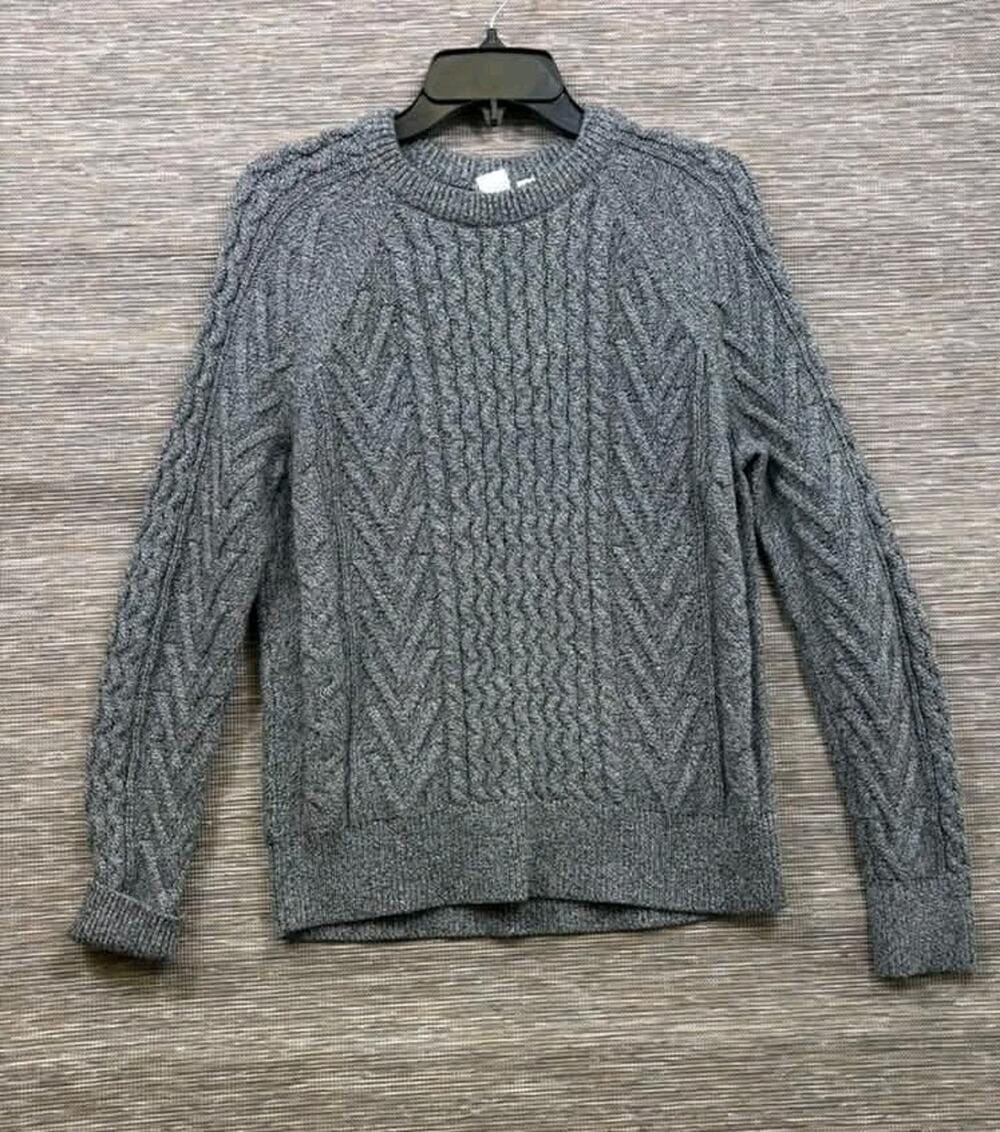 GAP Cable Knit Sweater Womens Size M Marled Black White Crew Neck Long Sleeve
